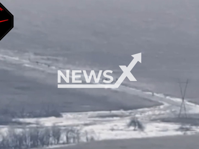 Ukrainian kamikaze drone destroys Russian soldiers on frontlines in Ukraine in undated footage. The footage was released by the 72nd Brigade's Company of Strike Unmanned Aerial Vehicles on Tuesday, Feb. 6, 2024. Note: Picture is screenshoot from a video(@BULAVA72b/Newsflash)