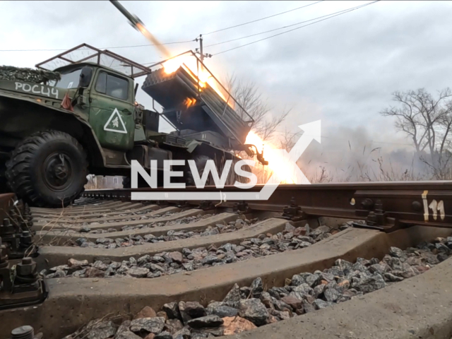 Crews of the BM-21 Grad multiple launch rocket systems destroy equipment and troops of the Ukrainian Armed Forces in the area of Lyman, in Ukraine's Donetsk Oblast. Note: Picture is a screenshot from the video. (Ministry of Defense of the Russian Federation/Clipzilla)