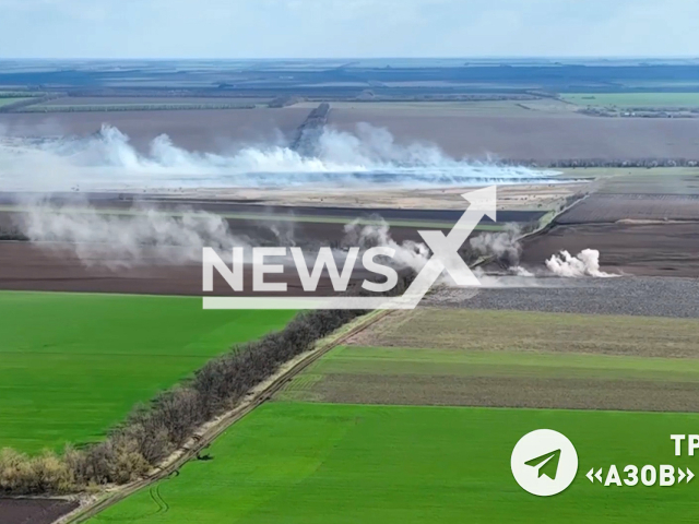 Azov Dnipro artillery blew out the positions of a Russians while a Russian soldier was attempting to shite in the field in Ukraine, in April 2022. Note: This picture is a screenshot from the video (@azov_dnipro/Newsflash).