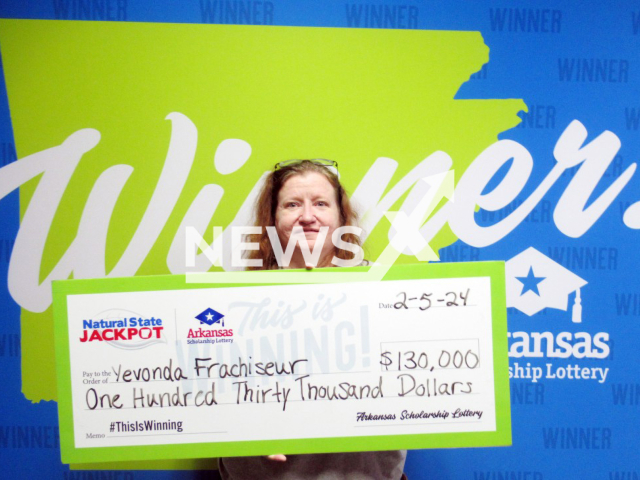 Photo shows Yevonda Frachiseur, undated. The woman from Fort Smith, Arkansas, won the $130,000 Natural State Jackpot.
Note: Licensed photo(Arkansas Lottery/Newsflash).