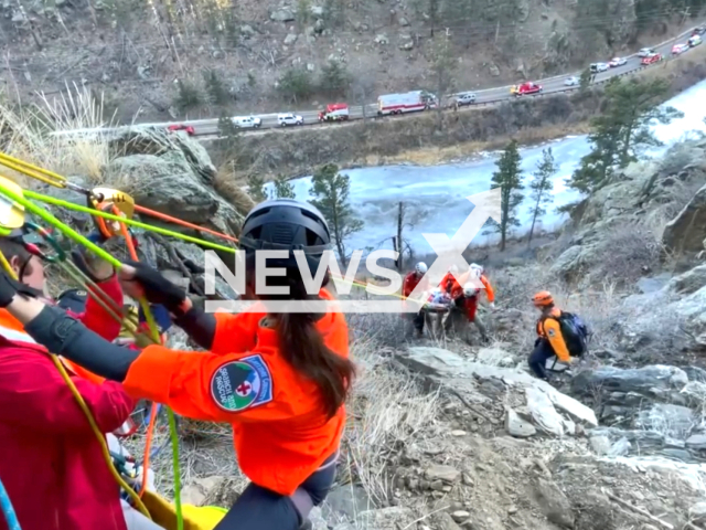 Crews rescue a climber who fell at Happy Hour Crag in Larimer County, Colorado, USA, in January, 2024. Note: Picture is a screenshot from the video. (Larimer County Sheriff's Office/Clipzilla)