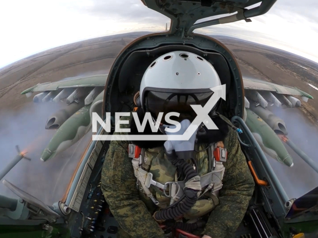 A Su-25 aircraft carries out a strike on camouflaged enemy equipment and troops in Donetsk. Note: Picture is a screenshot from the video. (Ministry of Defense of the Russian Federation/Clipzilla)