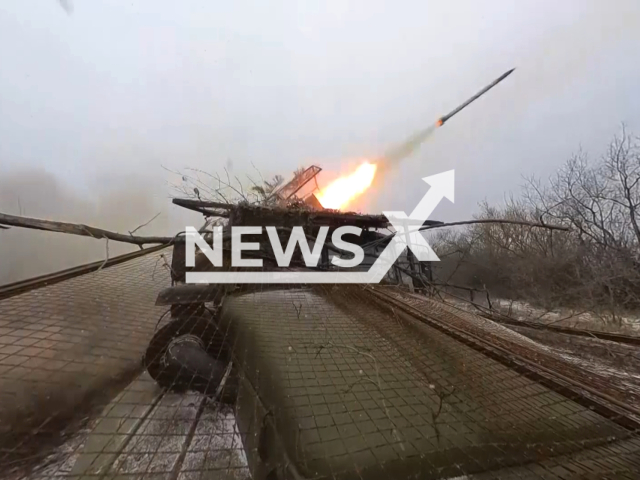 The Tornado-G MLRS strike a concentration of Ukraine manpower during the rotation of formations of Ukrainian forces, in Kupiansk, Ukraine. Note: Picture is a screenshot from the video. (Ministry of Defense of the Russian Federation/Clipzilla)