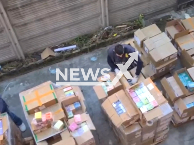 Police discover 12 tons of smuggled Chinese electronic cigarettes containing nickel, zinc, arsenic, cadmium and lead, highly harmful to health, in Varese, Italy. Note: Picture is a screenshot from the video. (Guardia di Finanza/Clipzilla)