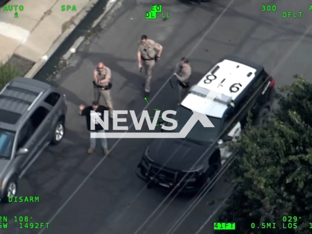 Police peruse a suspect on Highway 4 in Concord, California, USA, on Sunday, Feb. 11, 2024. Note: Picture is a screenshot from the video. (CHP - Golden Gate Division Air Operations/Clipzilla)