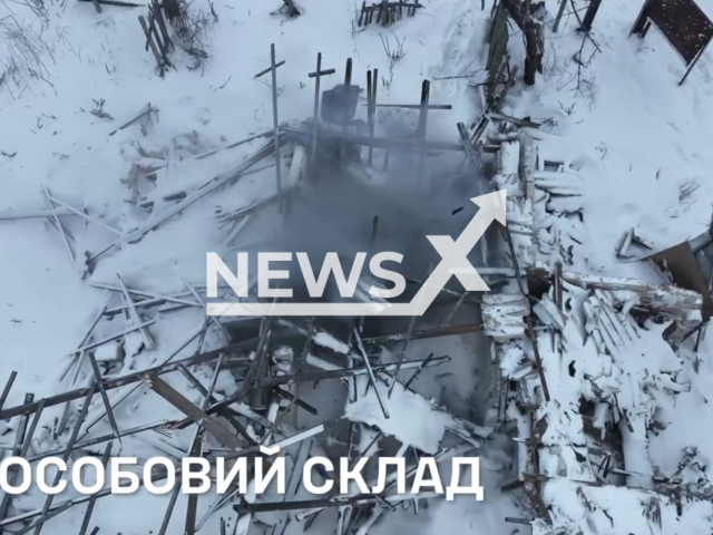 Ukrainian forces drop bombs on Russian soldiers and destroy military positions using kamikaze drones on the frontlines in Ukraine in undated footage. The footage was released by the 28th OMBr named after Knights of the Winter Campaign on Tuesday, Feb. 13, 2024. Note: Picture is screenshoot from a video (@28mechanizedbrigade/Newsflash)