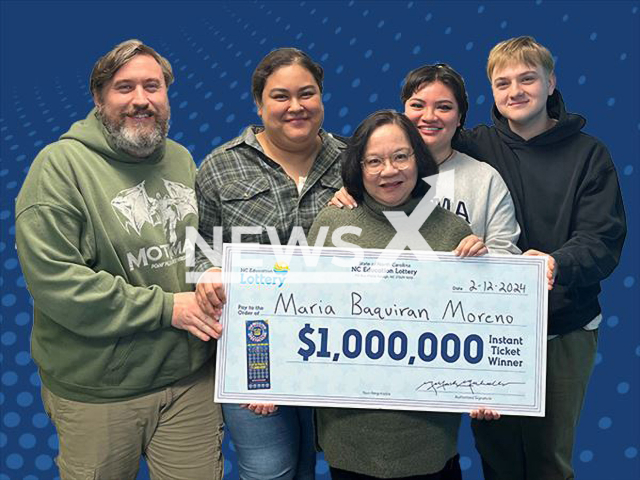 Photo shows Maria Baquiran Moreno, undated. The Greensboro woman started crying after she won $1 million in a second-chance drawing.
Note: Licensed photo(NC Education Lottery/Newsflash).