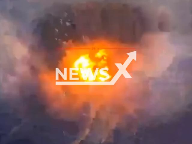 Ukrainian Forces blow up a Russian ammunition depot near Kreminna in Ukraine in undated footage. The footage was released by the Official page of the Office of Strategic on Wednesday, Feb. 14, 2024.  Note: Picture is screenshot from a video. (@AFUStratCom/Newsflash)