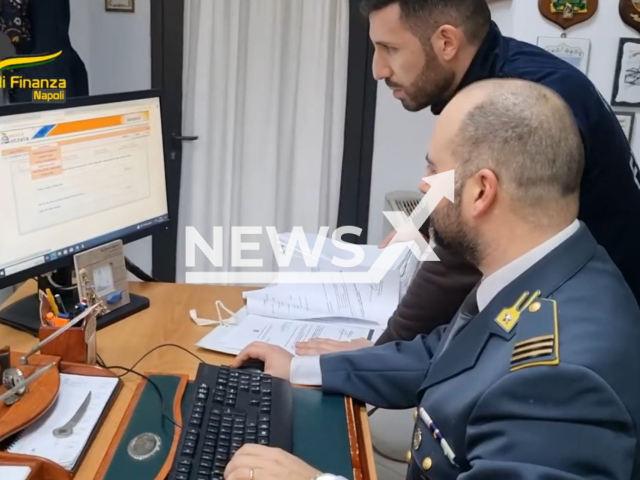 Police investigate six people suspected of criminal extortion, abusive financial activity and scams and the undue receipt of 2.3 million euros in Naples, Italy. Note: Picture is screenshoot from a video (Guardia di Finanza/Clipzilla)