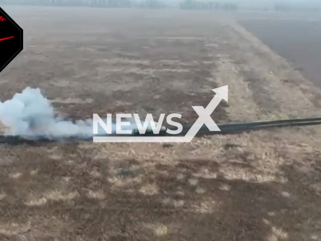 Ukrainian kamikaze drones destroy a Russian armoured carrier on the frontlines in Ukraine in undated footage. The footage was released by the 72nd Brigade Strike Drones Company on Thursday, Feb. 15, 2024.Note: Picture is screenshot from a video. (@BULAVA72b/Newsflash)