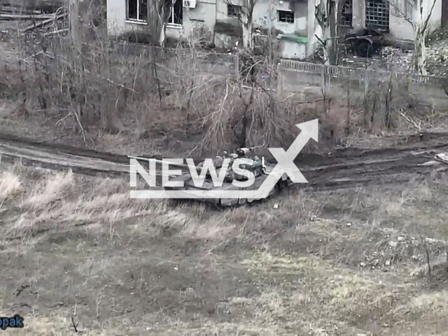 Ukrainian FPV kamikaze drones destroy Russian tanks on the frontlines in Ukraine in undated footage. The footage was released by the 110th Air Strike Company of the 110th Mechanised Brigade on Friday, Feb. 16, 2024. Note: Picture is screenshoot from a video (@rubpak/Newsflash)