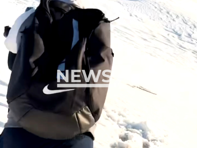 The rescue of 6 hikers stranded in the snow at 9000 feet in elevation near the top of Mount Baldy on Bear Canyon Trail, California, USA, on Wednesday, Feb. 14, 2024. Note: Picture is a screenshot from the video. (Los Angeles County Sheriff's Department/Clipzilla)