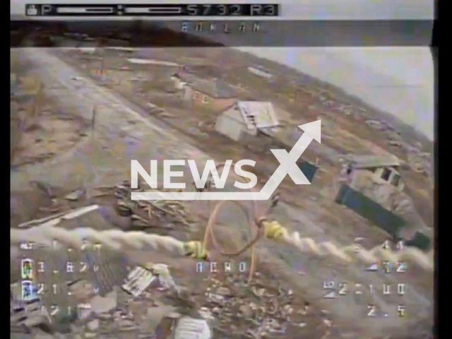 Ukrainian drones destroy Russian war machines and soldiers on the frontlines in Ukraine in undated footage. The footage was released by the 41st Separate Mechanised Brigade on Monday, Feb. 19, 2024. Note: Picture is screenshoot from a video (@ombr41/Newsflash)