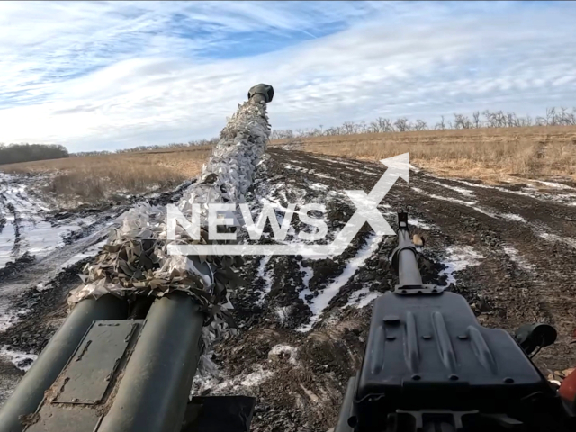 Russian army destroy exposed Ukrainian Armed Forces firing positions with 152-mm 2S19 Msta-S self-propelled howitzers, in Kupiansk, Ukraine. Note: Picture is a screenshot from the video. ()