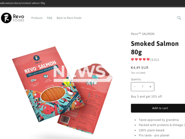 Photo shows Revo Salmon, undated. The Vegan salmon company was sued for ‘misleading’ shoppers.
Note: Photo is a screenshot from Revo Foods page(Revo Foods/Newsflash).