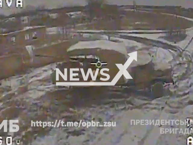 Ukrainian drones destroy Russian hidden military equipment inside a hangar in Ukraine in undated footage. The footage was released by the Separate Presidential Brigade named after Hetman Bohdan Khmelnytsky on Tuesday, Feb. 20, 2024. Note: Picture is screenshoot from a video (@opbr_zsu/Newsflash)