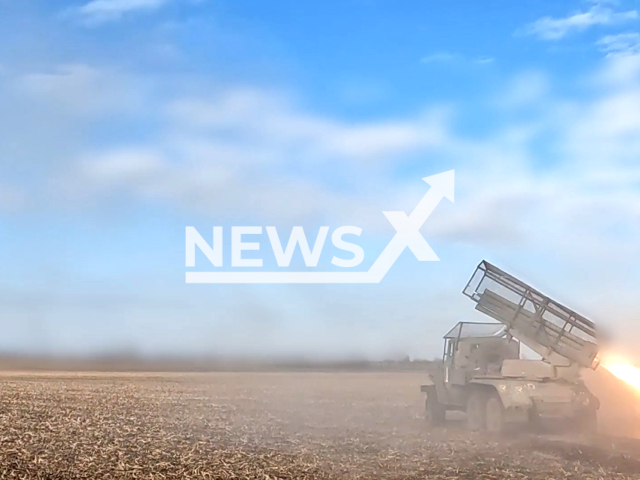 Russian crews use the Grad multiple launch rocket systems against Ukrainian Armed Forces at a temporary deployment point on the right bank of the Dnieper in Kherson area, Ukraine. Note: Picture is a screenshot from the video. (Ministry of Defense of the Russian Federation/Clipzilla)