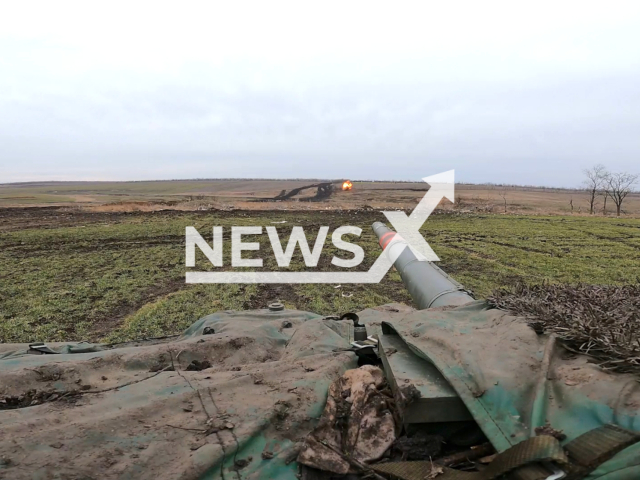 The crews of T-80BVM tanks destroy dugouts and manpower of the Ukrainian Armed Forces in the Donetsk area, Ukraine. Note: Picture is a screenshot from the video. (Ministry of Defense of the Russian Federation/Clipzilla)