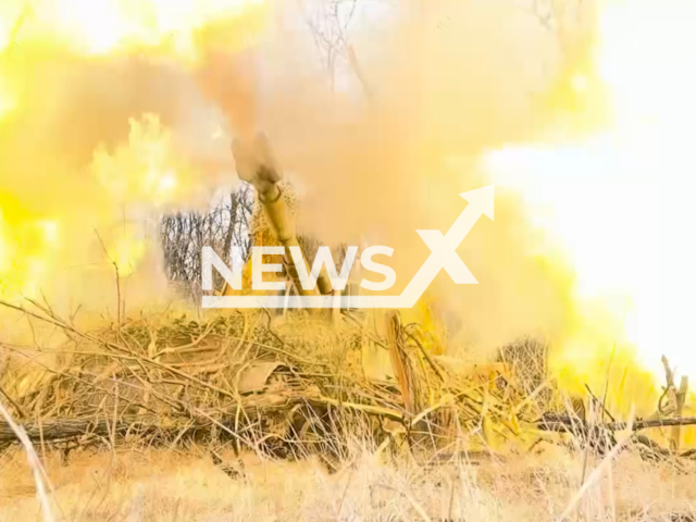 Russian artillerymen destroy armored vehicles of the Armed Forces of Ukraine in Avdiivka, Ukraine. Note: Picture is a screenshot from the video. (Ministry of Defense of the Russian Federation/Clipzilla)