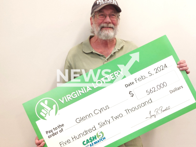 Photo shows Glenn Cyrus, a Lynchburg, Virginia, USA resident, undated. He won USD 562,044, lottery after letting computer pick numbers for him. Note: Licensed photo (Virginia Lottery/Newsflash)