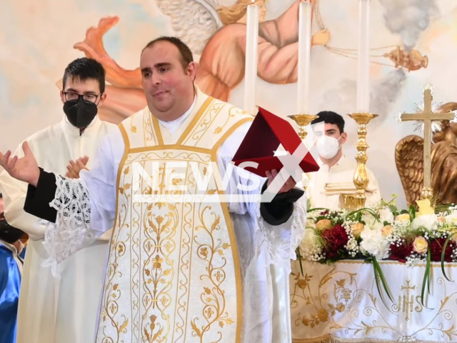 Photo shows Don Felice Palamara (center), undated. Someone allegedly put bleach in the wine glass to poison the priest in the church of San Nicola di Pannaconi in Vibo Valentia, Cessaniti in Calabria.
Note: Photo is a screenshot from a video(Newsflash).