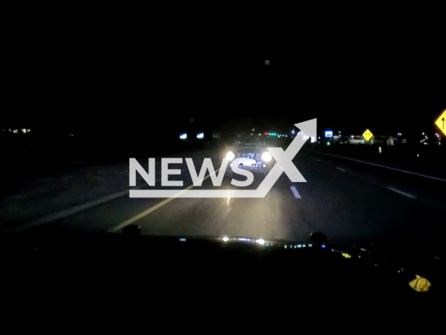 Police arrest a wrong-way driver who was intoxicated on Parker, Colorado, USA, on  Saturday, Feb. 23, 2024. Note: Picture is a screenshot from the video. (Parker Police Department/Clipzilla)