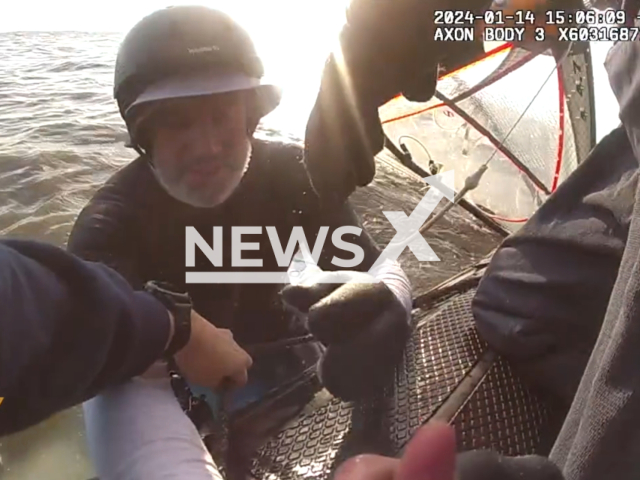 Rescue of a windsurfer, in New Jersey, New York, USA, in January, 2024. Note: Picture is a screenshot from the video. (New Jersey State Police/Clipzilla)