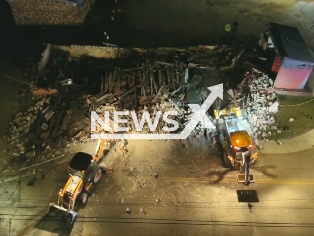 Clean up of a building collapse in Covington, Tennessee, USA, on Tuesday, Feb. 27, 2024. Note: Picture is a screenshot from the video. (Covington Police Department/Clipzilla)