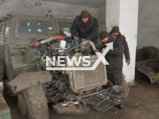 Russian personnel of the repair and restoration battalion continuously restore, repair and modernize military equipment and weapons in Kupiansk, Ukraine. Note: Picture is a screenshot from the video. (Ministry of Defense of the Russian Federation/Clipzilla)