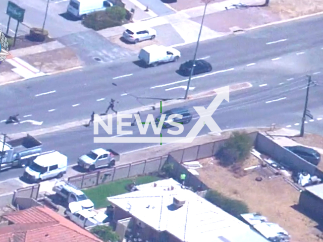 Police chase and apprehend a 28-year-old man in a stolen Mazda, on Tuesday, Feb. 27, 2024. Note: Picture is a screenshot from the video. (Western Australia Police Force/Clipzilla)