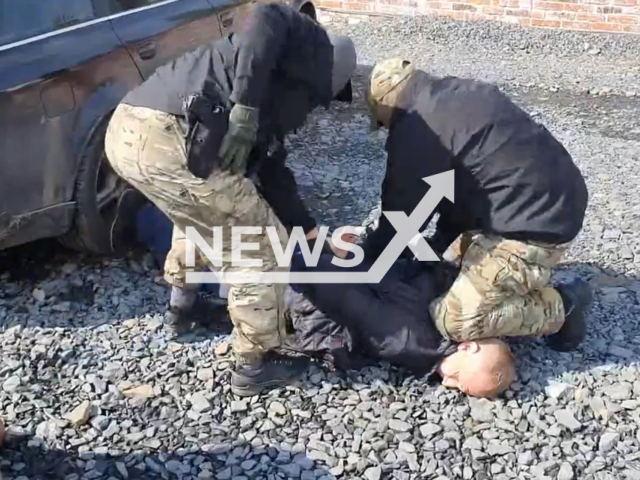 Photo shows the arrest of Ukrainian Sergei Viktorovich Krivitsky, in Rostov-on-Don, Russia, undated. He was sentenced to 11 years and six months for espionage. Note: Picture is screenshot from a video (National Anti-Terrorism Committee/Newsflash)