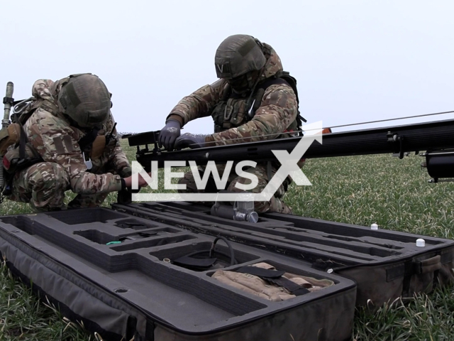 Russian "Lancet" drones hit Western-made military equipment in Ukraine in undated footage. The footage released by the Russian MoD on Thursday, Feb. 29, 2024. Note: Picture is screenshot from a video. (Russian Ministry of Defence/Newsflash)