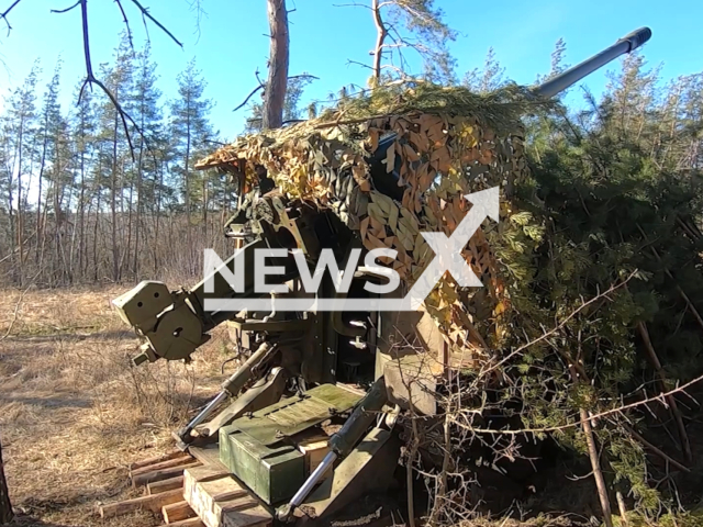 Russian crews using self-propelled howitzers Giatsint-S destroy a platoon stronghold of the Armed Forces of Ukraine, in Avdiivka, Ukraine. Note: Picture is a screenshot from the video. (Ministry of Defense of the Russian Federation/Clipzilla)