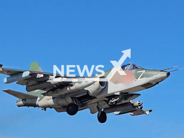 The crews of Sukhoi Su-25 attack aircraft hit strongholds, concentrations of manpower and armored vehicles of the Ukrainian Armed Forces in  Donetsk area, Ukraine. Note: Picture is a screenshot from the video. (Ministry of Defense of the Russian Federation/Clipzilla)