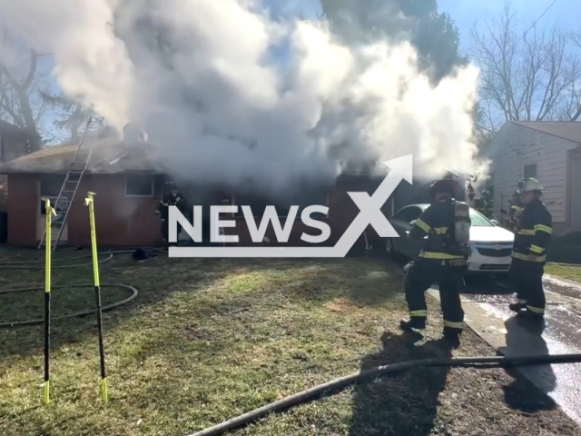 Firefighters put out fire in Indianapolis, Indiana, USA, on Thursday, Feb. 29, 2024. Note: Picture is a screenshot from the video> (Indianapolis Fire Department/Clipzilla)