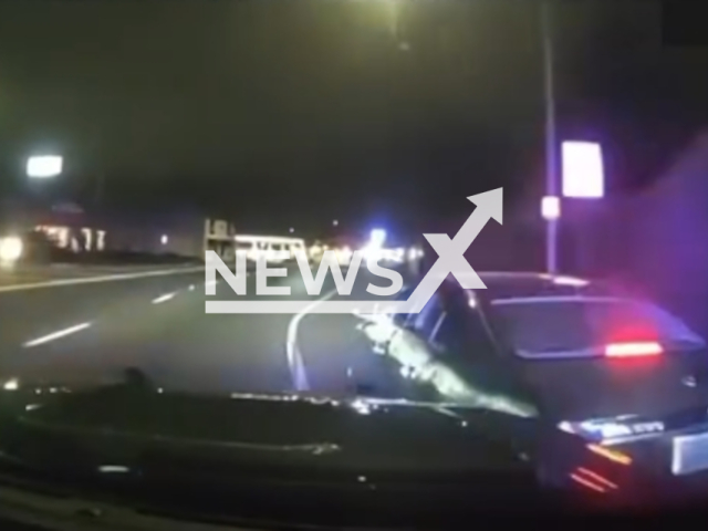 Police officers preformed a PIT maneuver in Salinas, California, USA. Note: Picture is a screenshot from the video. (Salinas Police Department/Clipzilla)