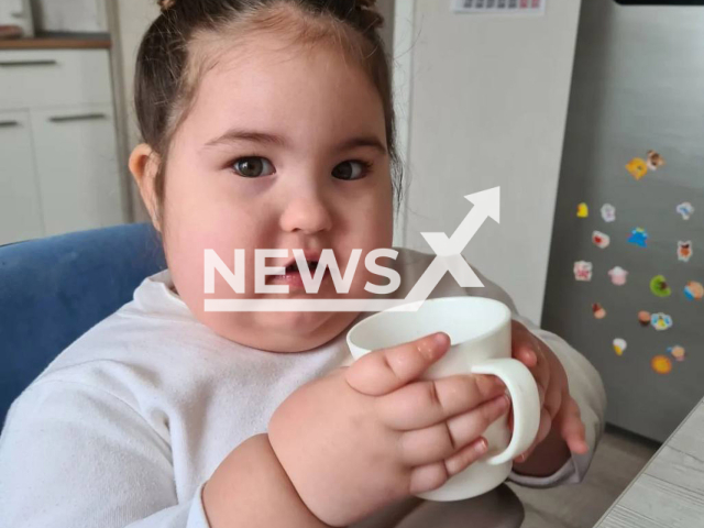 Picture shows Polina "Little Po", 2 years and 8 month old, undated. The girl was diagnosed with primary hypothyroidism. Note: Photo obtained from Yuliana Taratuta. (Yuliana Taratuta/Newsflash)