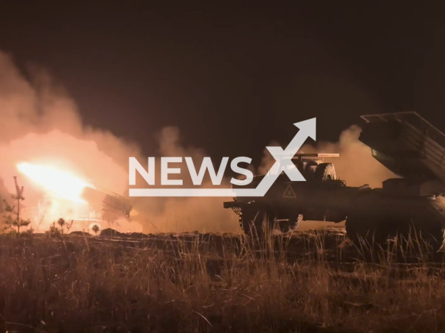 Russian BM-21 Grad rocket launcher destroys the area where manpower and military equipment of the Ukrainian Armed Forces were deployed in the Avdiivka area, Ukraine. Note: Picture is a screenshot from the video. (Ministry of Defense of the Russian Federation/Clipzilla)