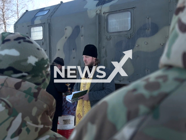 Priests visit Russian military troops, in Ukraine. 
 Note: Picture is a screenshot from the video. (Ministry of Defense of the Russian Federation/Clipzilla)