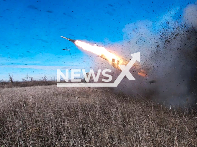 Russian crews use the BM-27 Uragan to destroy NATO-made armoured vehicles in the Donetsk area, Ukraine. Note: Picture is a screenshot from the video. (Ministry of Defense of the Russian Federation/Clipzilla)