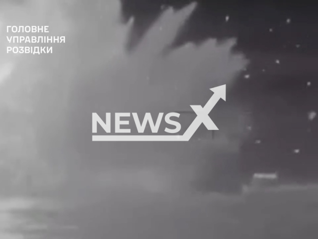 Ukrainian drones hit and sunk the Russian warship "Sergiy Kotov" in the Black Sea in undated footage. The footage was released by the Main Directorate of Intelligence of the Ministry of Defense of Ukraine on Tuesday, Mar. 5, 2024.Note: Picture is screenshot from a video. (@DefenceIntelligenceofUkraine/Newsflash)