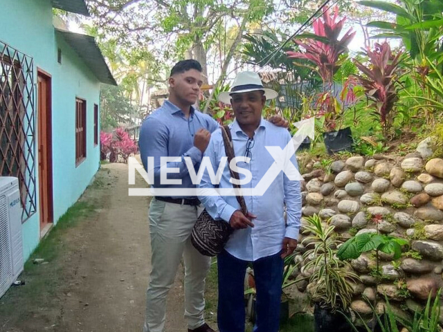 Photo shows Moises Eduardo Ramos (left) with his father (right), undated. The man died on Friday, March 1, 2024 from cardiac arrest after the news that his son was electrocuted by his phone in Santa Marta, Colombia. Note: Private photo(Newsflash).