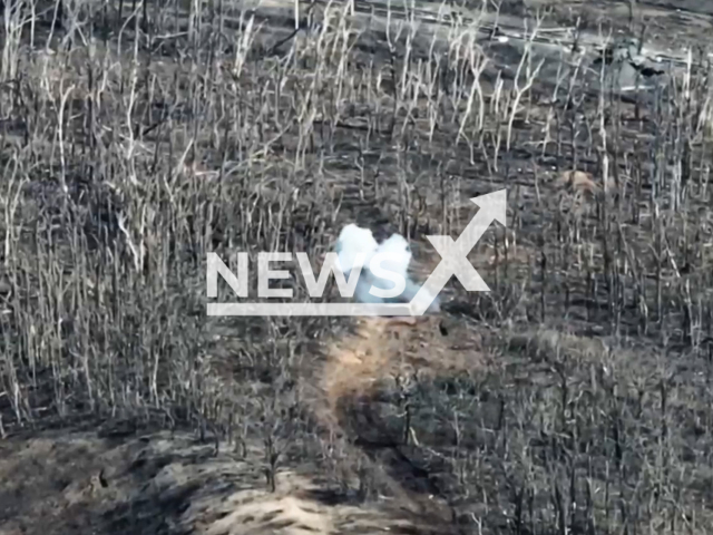 Ukrainian forces destroy Russian BMP near Bakhmut in Ukraine in undated footage. The footage was released by the 24th Separate Assault Battalion "Aidar" of the Armed Forces of Ukraine on Tuesday, Mar. 5, 2024.Note: Picture is screenshot from a video. (@aidar_24/Newsflash)