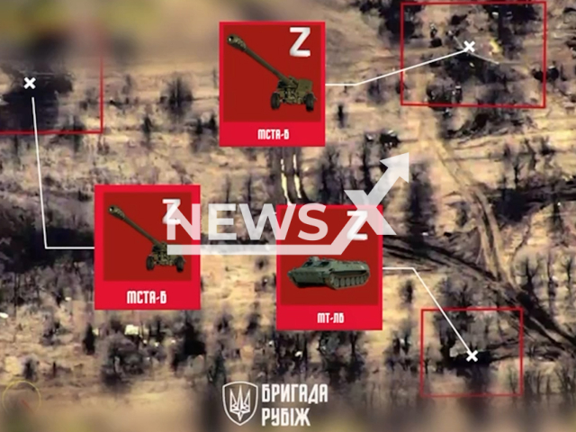 Ukrainian forces destroy Russian military equipment near Bakhmut in Ukraine in undated footage. The footage was released by the National Guard of Ukraine on Wednesday, Mar. 7, 2024.Note: Picture is screenshot from a video. (@ngu_war_for_peace/Newsflash)