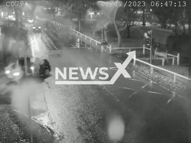 A car hits a bicycle, in North Yorkshire, UK, on Dec. 7, 2023.Note: Picture is screenshot from a video. (/Clipzilla)