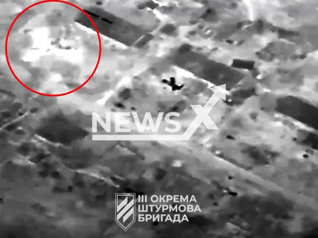 Ukrainian kamikaze drones destroy a Russian artillery battery near Avdiivka in Ukraine in undated footage. The footage was released by the 3rd Separate Assault Brigade of the Armed Forces of Ukraine of the Armed Forces of Ukraine on Wednesday, Mar. 6, 2024. Note: Picture is screenshot from a video (@ab3army/Newsflash)