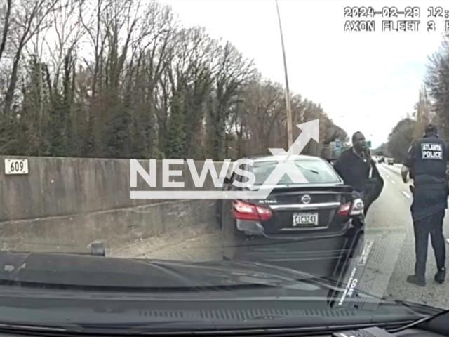 Police arrest car theft suspect, in Atlanta, Georgia, USA, on Wednesday, Feb. 28, 2024. Note: Picture is a screenshot from the video. (City of Atlanta Police Department/Clipzilla)