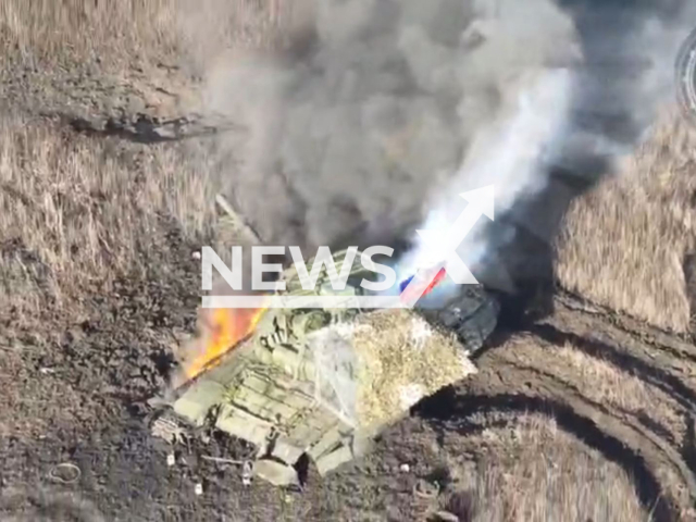 Russian war machines burn on the frontlines near Avdiivka in Ukraine in undated footage. The footage was released by the Official page of the Office of Strategic Communications on Monday, Mar. 11, 2024. Note: Picture is screenshot from a video (@AFUStratCom/Newsflash)