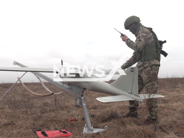 Russian crews of unmanned aerial vehicles of the Orlan-10 perform aerial reconnaissance missions, identifying targets and adjusting air strikes and artillery fire, and also produce video recording of fire damage to Ukrainian Army targets, manpower and equipment. Note: Picture is a screenshot from the video. (Ministry of Defense of the Russian Federation/Clipzilla)