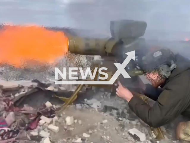 Russian soldier fires from the ATGM "Fagot" at Ukrainian observation post west of Bakhmut, Ukraine in undated footage. The footage was released by the Russian MoD on Tuesday, March 12, 2024. Note: Picture is screenshot from a video (Russian MoD/Newsflash)